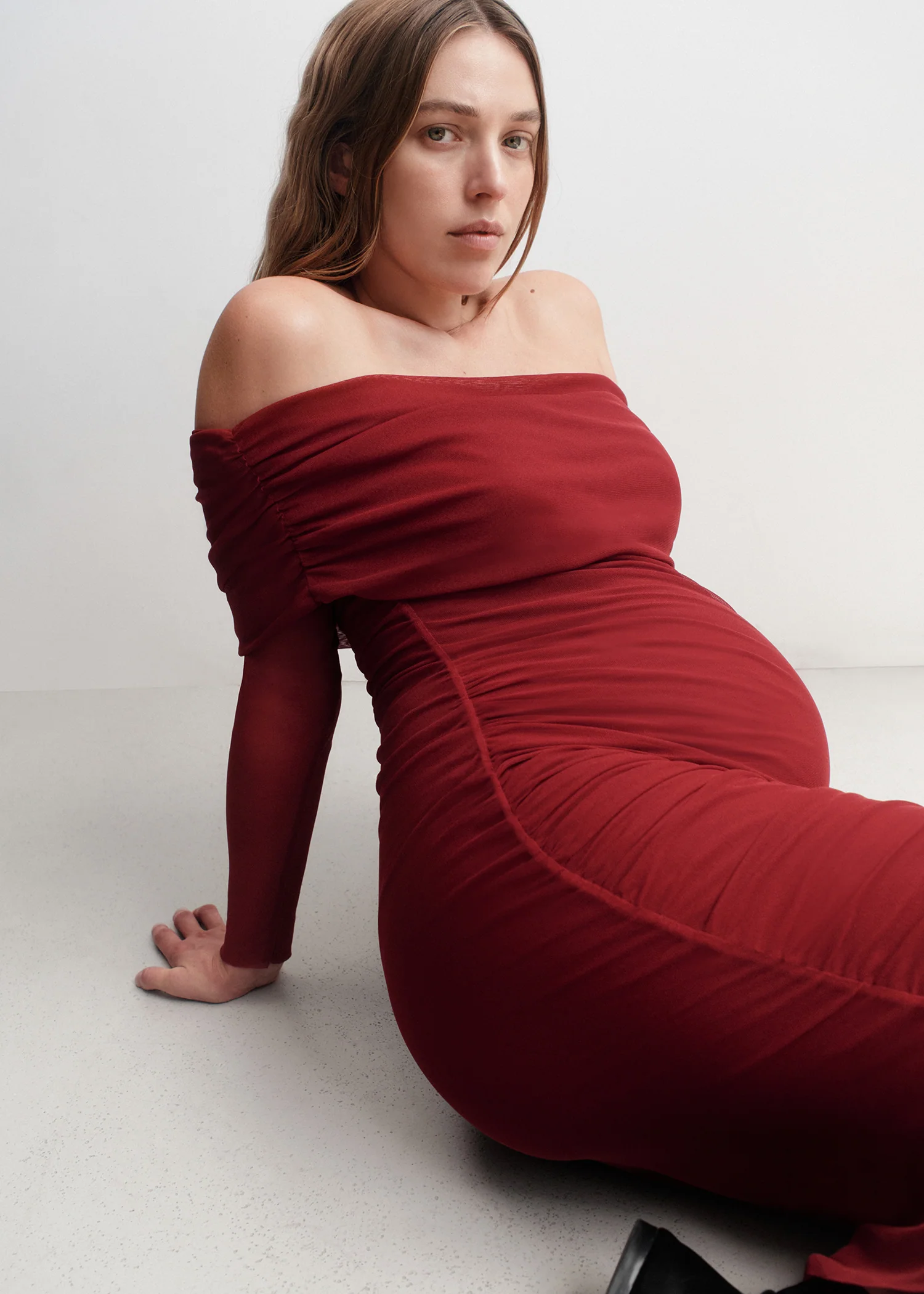 Off The Shoulder Soft Mesh Dress - Image 12