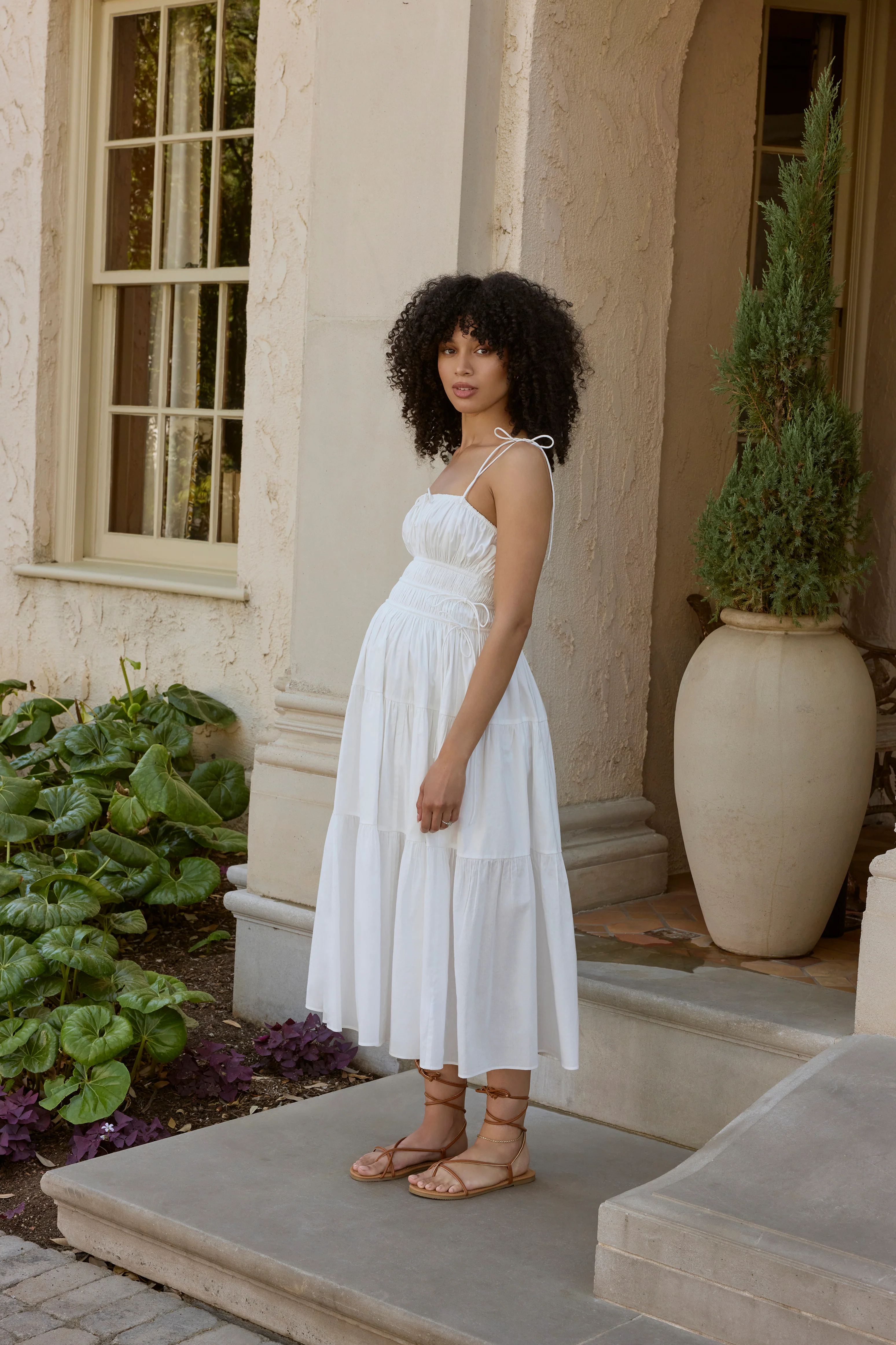 Shirred Midi Poplin Dress - Image 11