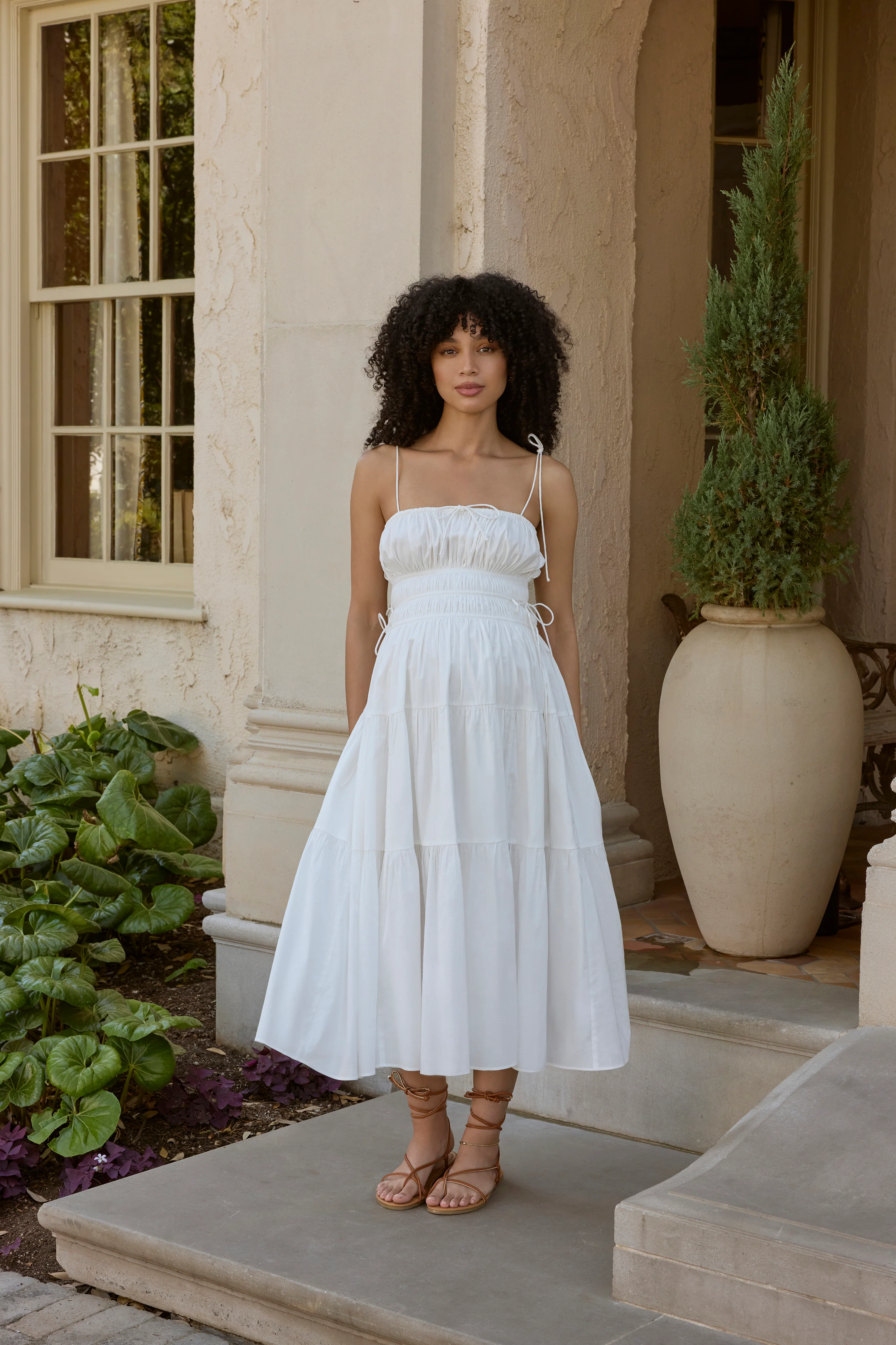 Shirred Midi Poplin Dress - Image 12