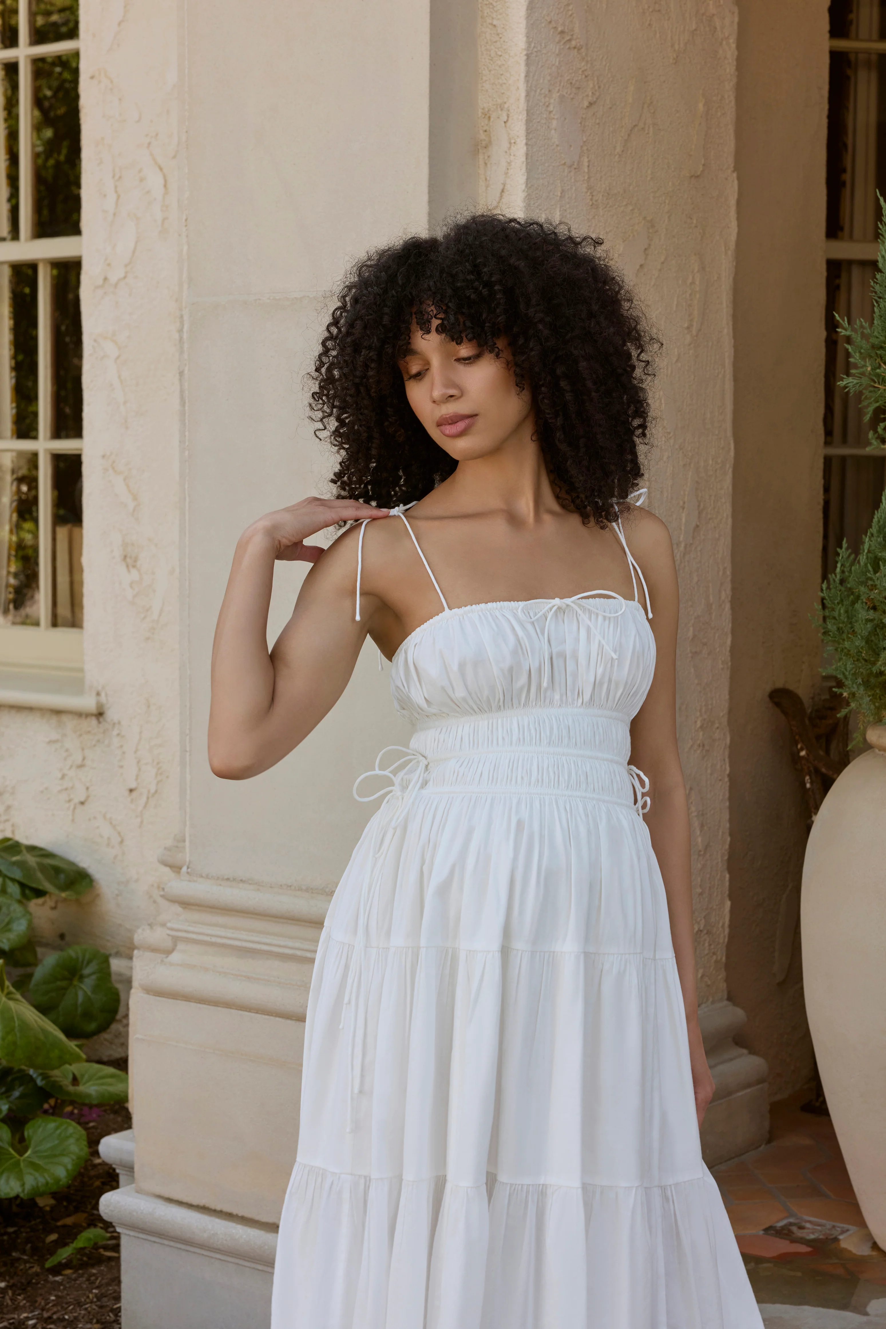 Shirred Midi Poplin Dress - Image 13