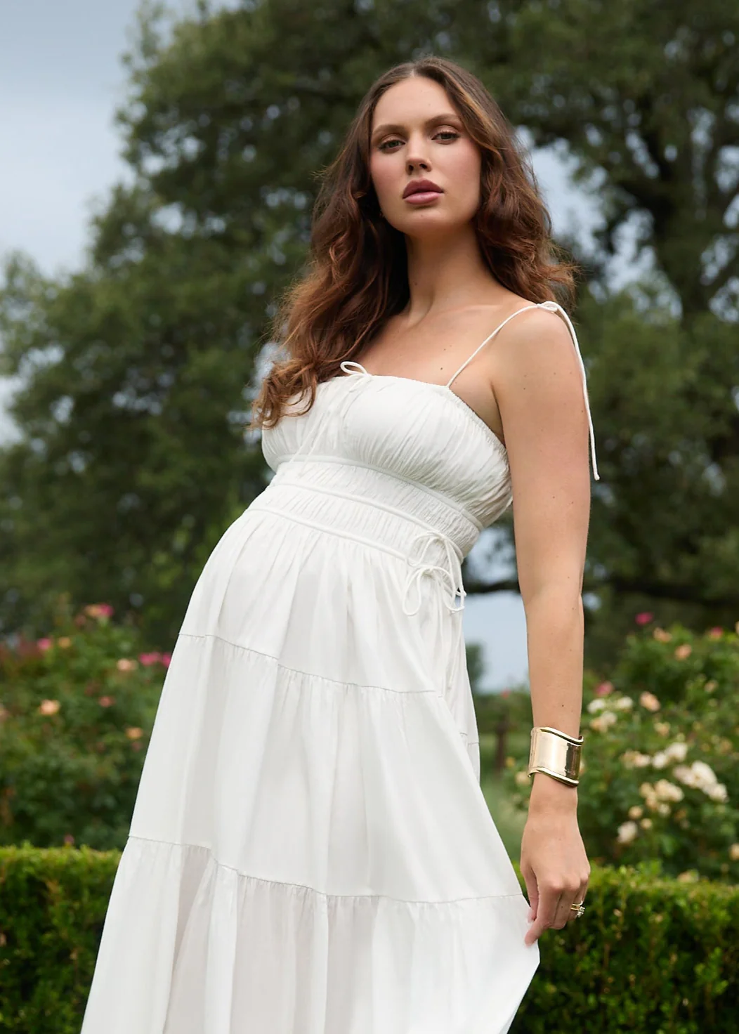 Shirred Midi Poplin Dress - Image 14