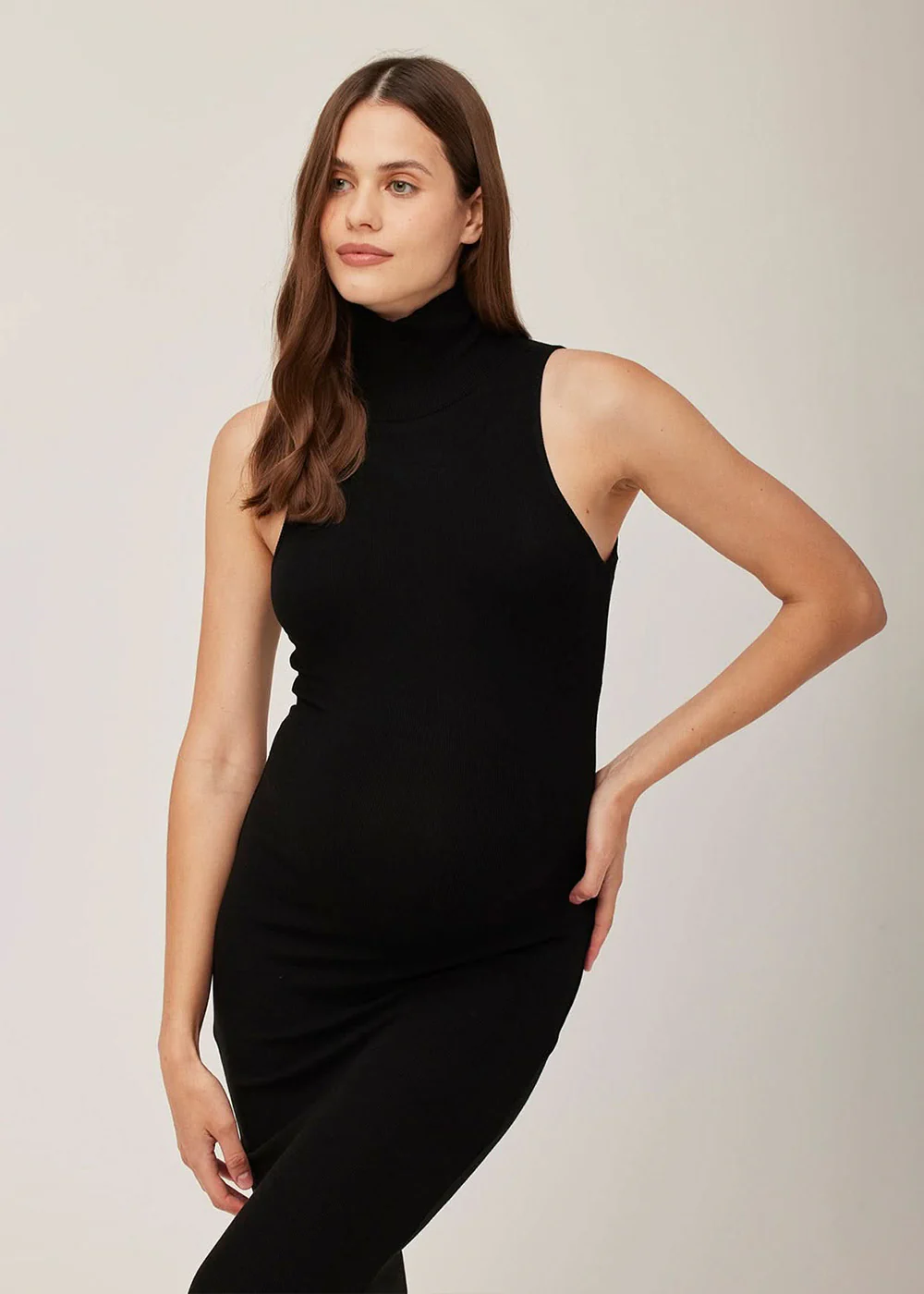 Soft Rib Turtleneck Sleeveless Dress - Image 6